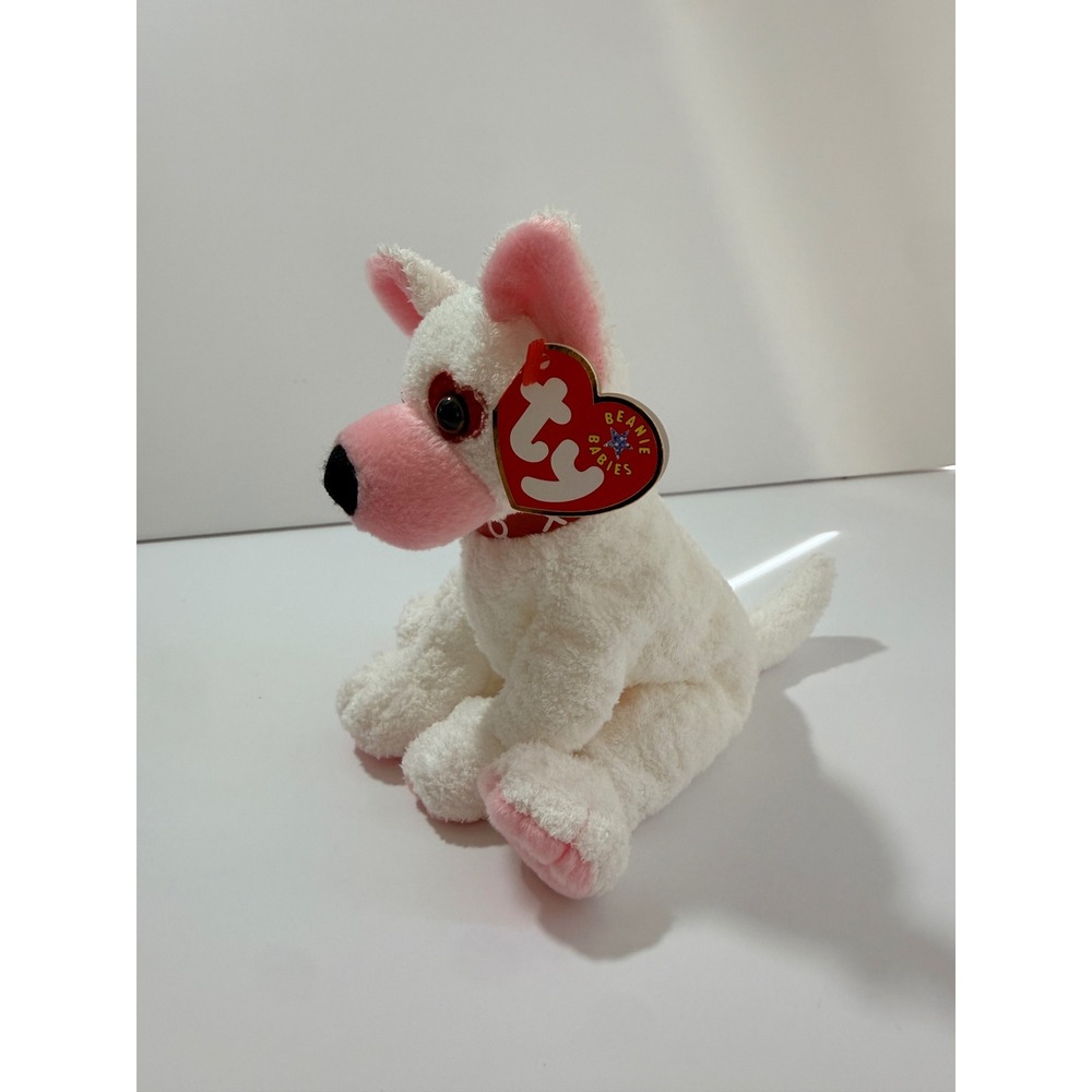 Ty Beanie Babies Cupid Puppy Dog Plush White Pink 2001 Good Heart Eye XOXO